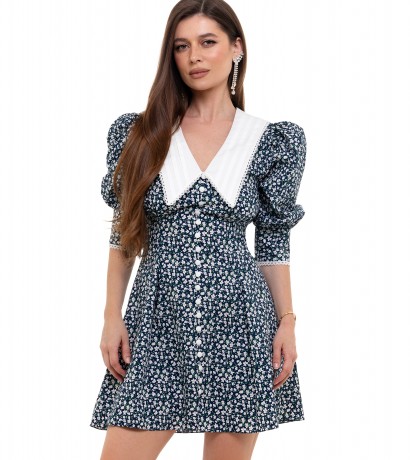 Floral print white collar dress