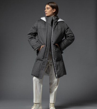 Gray long cashmere down jacket