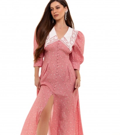 Lace collar flower printed dress