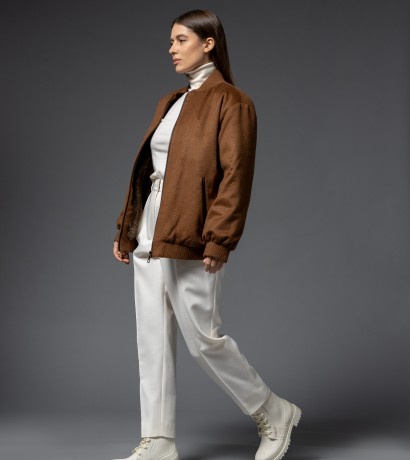 Fur lining cashmere bomber