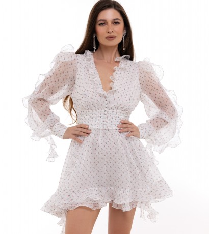 Small flowers printed silk chiffon mini dress