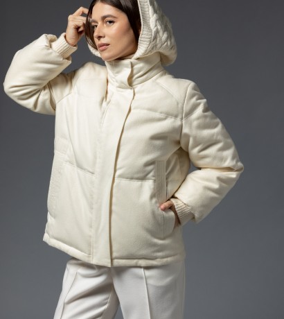 Cashmere milk down jacket with knitted hood