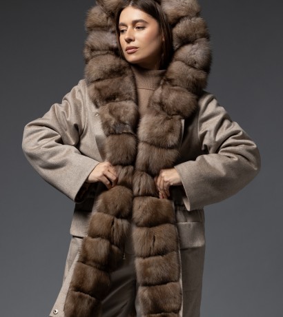 Sable fur cashmere parka