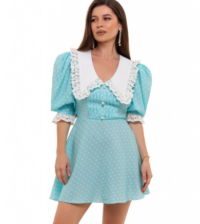 White collar light blue polka dot mini dress