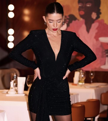 Crystal mini draped dress