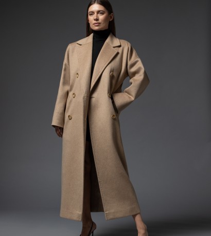 Beige double breasted cashmere coat