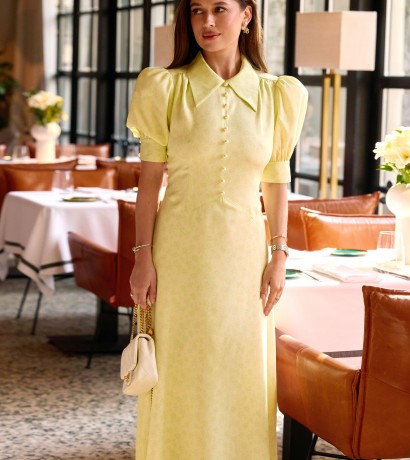Lime green silk midi dress 
