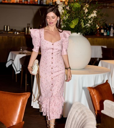 Pink silk midi ruffled dress