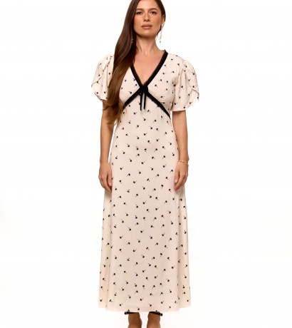 Camomile printed milky silk dress