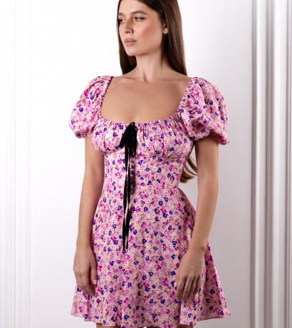 Bright flowers printed mini dress