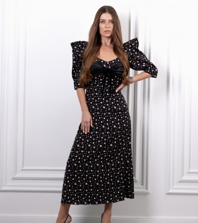 Short sleeve flower printed silk dress