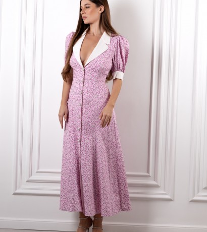 White collar flowers printed maxi dress