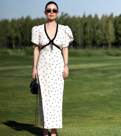 Camomile printed milky silk dress