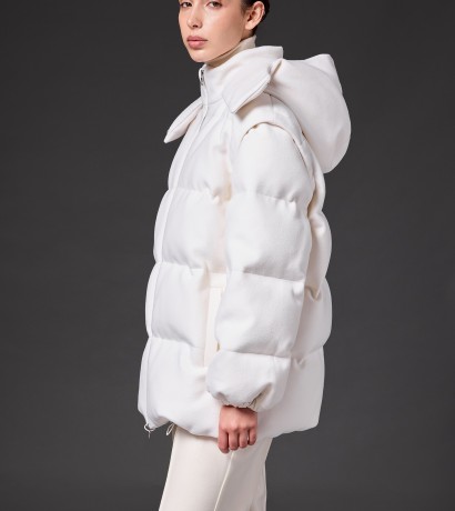 Cashmere long down jacket with hood