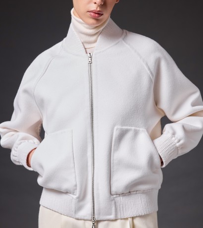 White cashmere bomber jacket