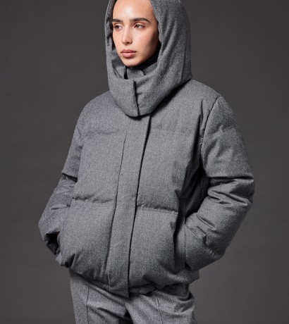 Gray down jacket with hood