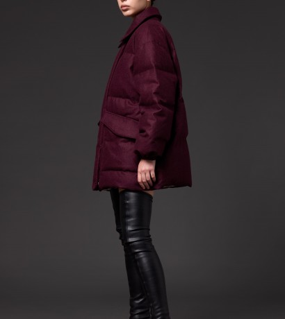 Burgundy longline down jacket