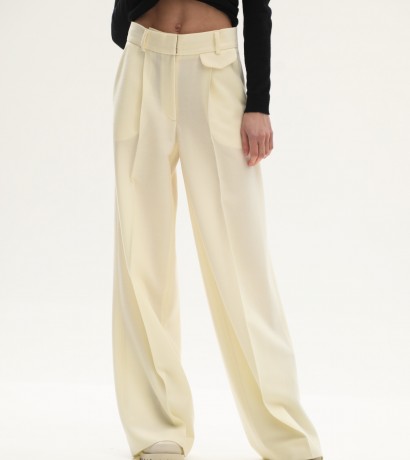 Брюки шерстяные палаццо молочного цвета
