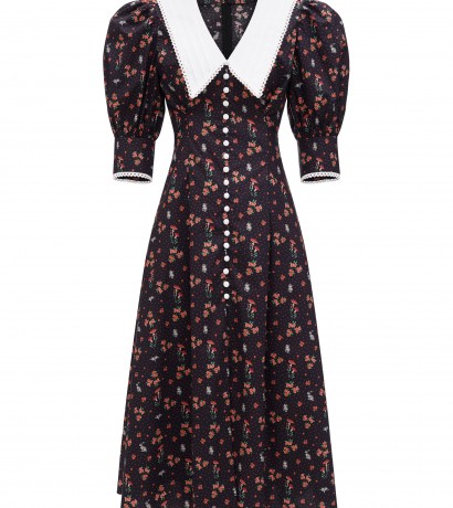 White collar midi cotton dress