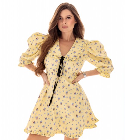 Black bow decorated silk mini dress