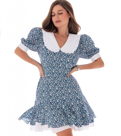 White collar silk mini dress