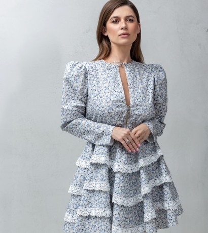 Ruffled zip-up cotton dress