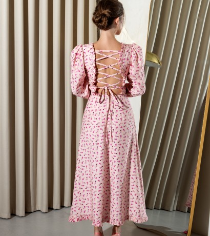 Open back pink silk midi dress