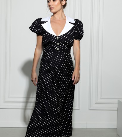 White collar polka dot silk dress