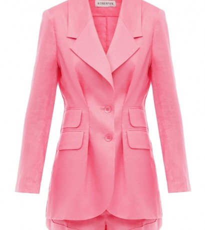 Two-piece linen suit (pleated jacket+shorts)