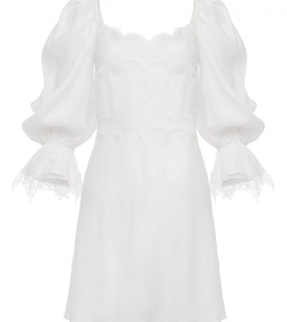 Puff sleeve linen lace dress