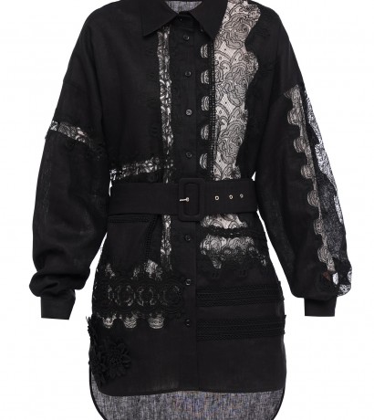 Костюм со льна с кружевом (рубашка с поясом + шорты)