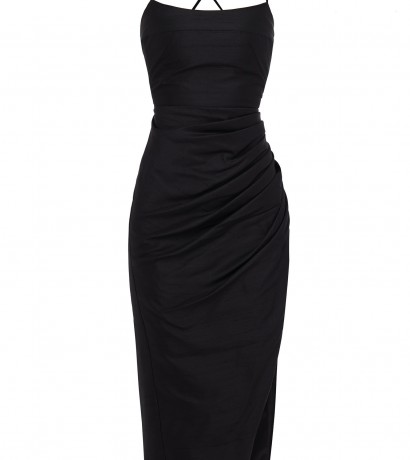 Draped open back dress