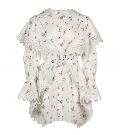 Embroidered ruffle-trim cotton dress