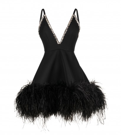 Feather detailed evening dress