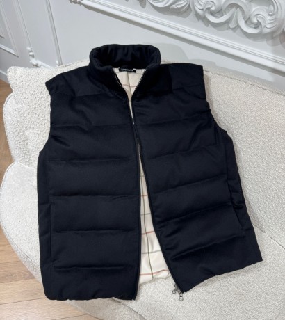 Black cashmere down vest with a wool lining