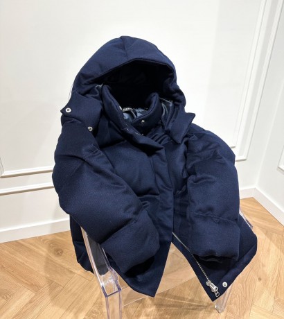 Blue cashmere down jacket with hood