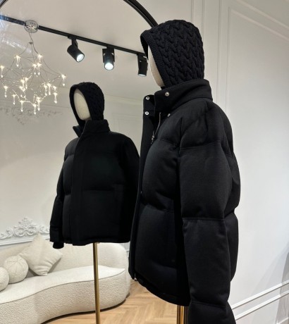Black cashmere down jacket with knitted hood